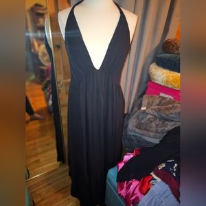 Sexy Lowcut Black Maxi Beach Dress in Large
